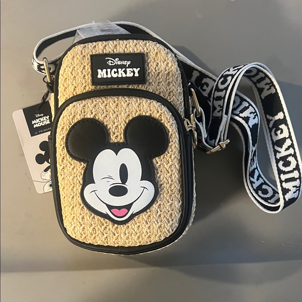 Disney Mickey Mouse Woven Crossbody Bag in Black and Cream